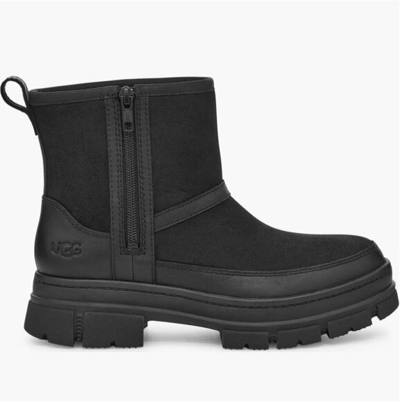 UGG NWOT Ashton Zip Waterproof Bootie Black Suede Chunky Heel Womens 10 Winter - Picture 1 of 15